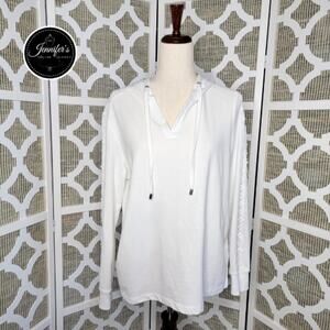 89th & Madison Women's White Lace Detailed Sleeve Hoodie Size M